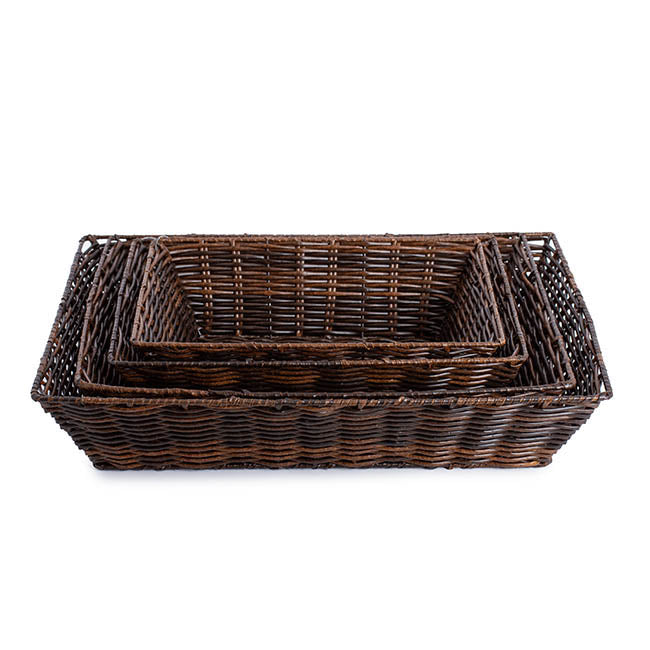 Artificial Wicker Tray Rectangle M Dark Brown (37x28x10cmH)