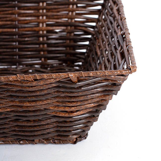 Artificial Wicker Tray Rectangle S Dark Brown (33x24x10cmH)