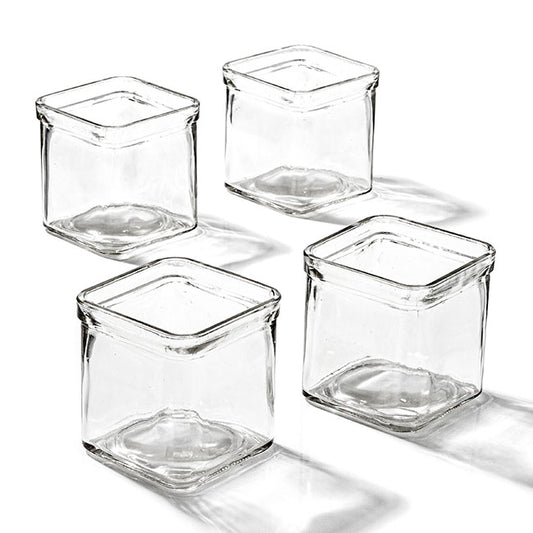 Glass Votive Candle Holder Cube Clear (7.5x7.5x7.5cmH)
