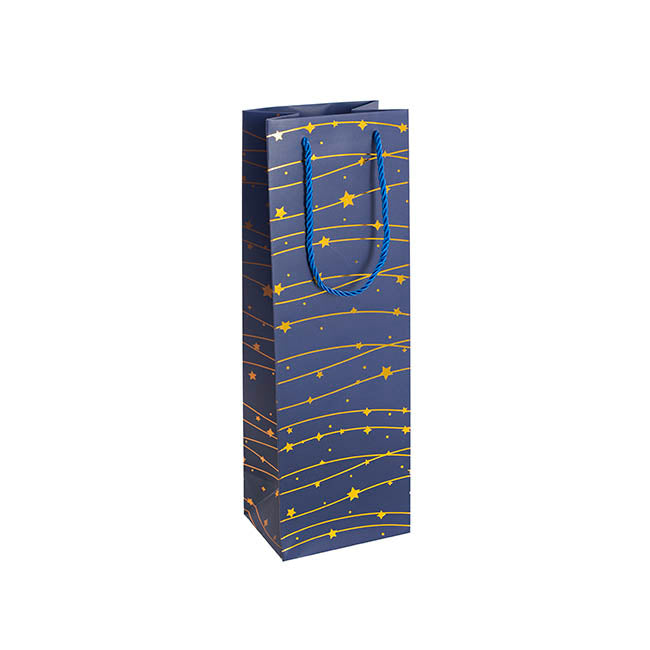 Wine Bag Single Bottle Pack 5 Stars Blue Gold (12x9x36cmH)