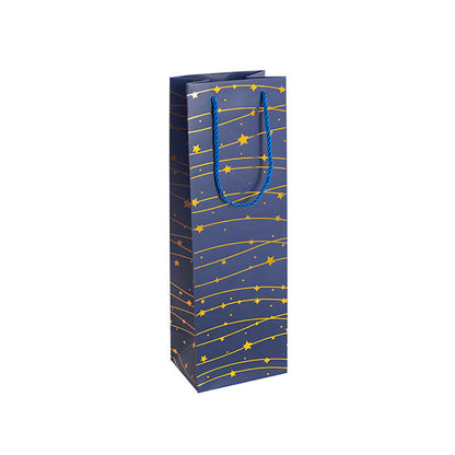 Wine Bag Single Bottle Pack 5 Stars Blue Gold (12x9x36cmH)