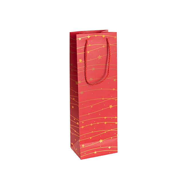Wine Bag Single Bottle Pack 5 Stars Red Gold (12x9x36cmH)