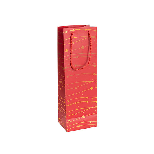 Wine Bag Single Bottle Pack 5 Stars Red Gold (12x9x36cmH)