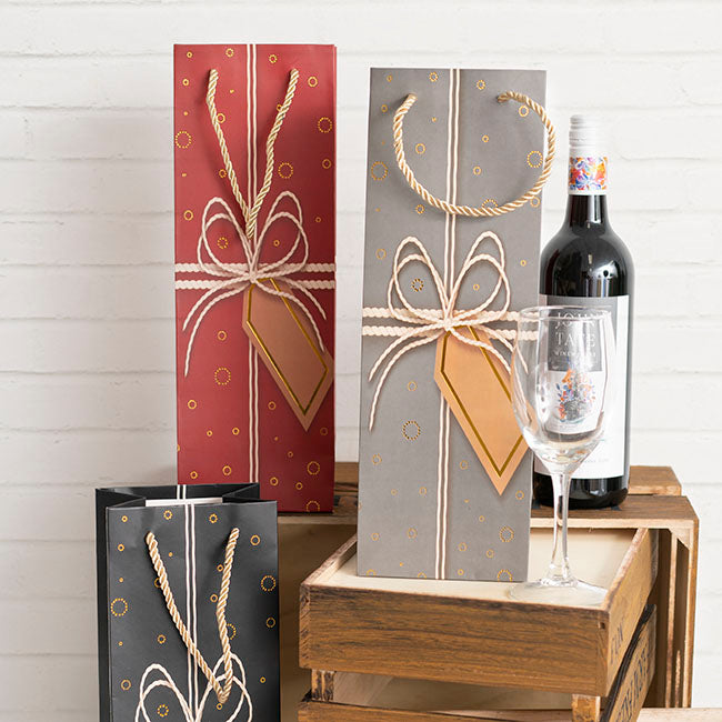 Wine Bag Single Bottle Pack 5 Gift Design Red (12x9x35cmH)