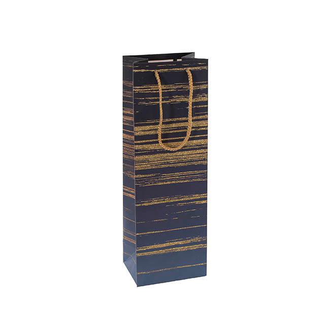 Wine Bag Single Bottle Pack 5 Stripes Navy Gold (12x9x35cmH)