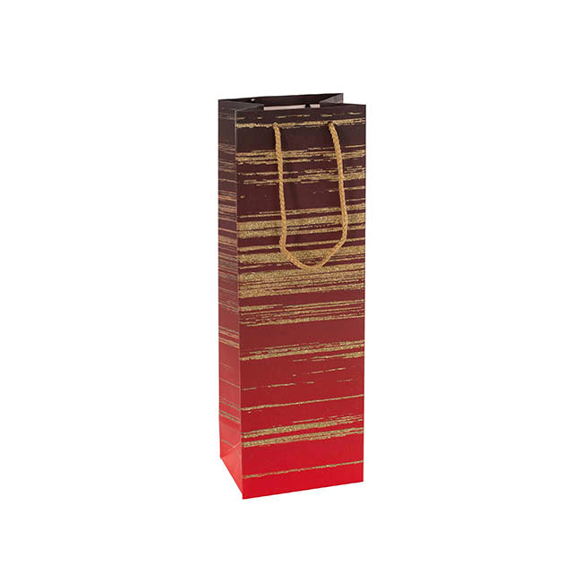 Wine Bag Single Bottle Pack 5 Stripes Red Gold (12x9x35cmH)