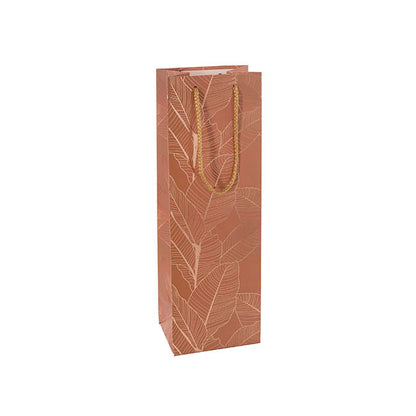 Wine Bag Single Bottle Pack 5 Leaves CopperGold (12x9x35cmH)