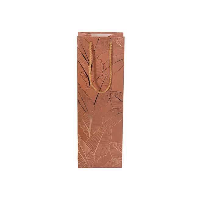 Wine Bag Single Bottle Pack 5 Leaves CopperGold (12x9x35cmH)