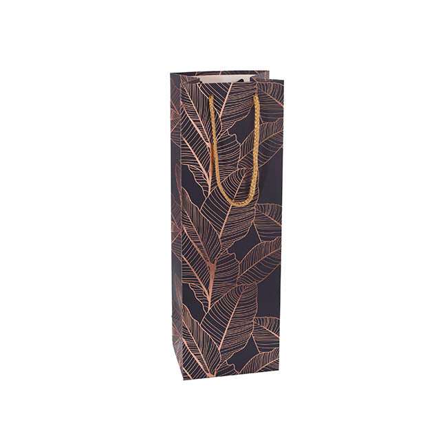 Wine Bag Single Bottle Pack 5 Leaves Navy Gold (12x9x35cmH)
