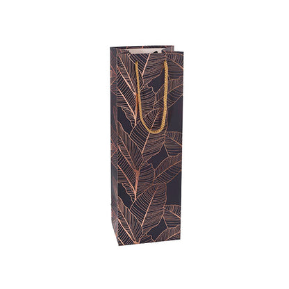 Wine Bag Single Bottle Pack 5 Leaves Navy Gold (12x9x35cmH)