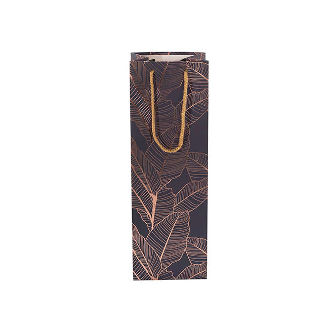 Wine Bag Single Bottle Pack 5 Leaves Navy Gold (12x9x35cmH)