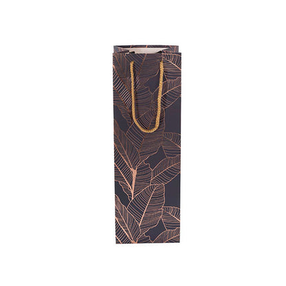 Wine Bag Single Bottle Pack 5 Leaves Navy Gold (12x9x35cmH)