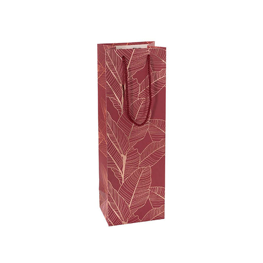 Wine Bag Single Bottle Pack 5 Leaves Red Gold (12x9x35cmH)