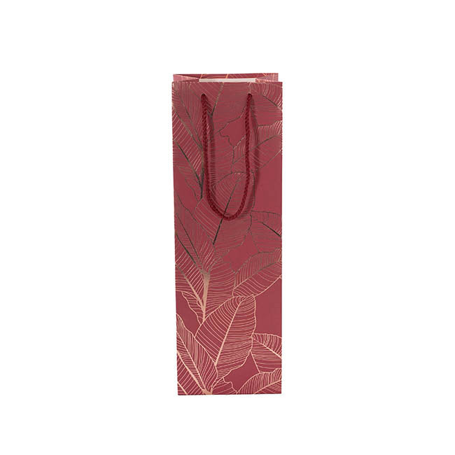 Wine Bag Single Bottle Pack 5 Leaves Red Gold (12x9x35cmH)