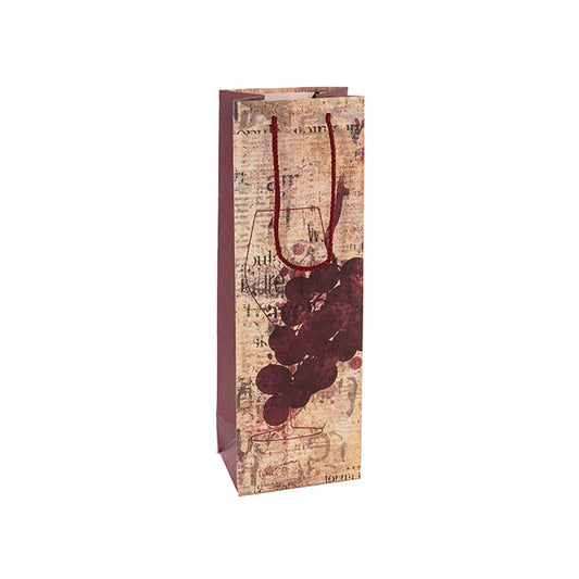 Wine Bag Single Bottle Pack 5 Vintage Grape Red (12x9x35cmH)
