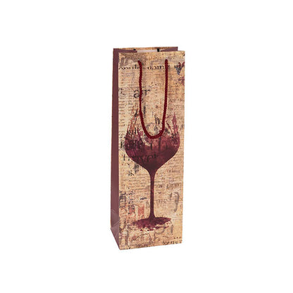 Wine Bag Single Bottle Pack 5 Vintage Glass Red (12x9x35cmH)