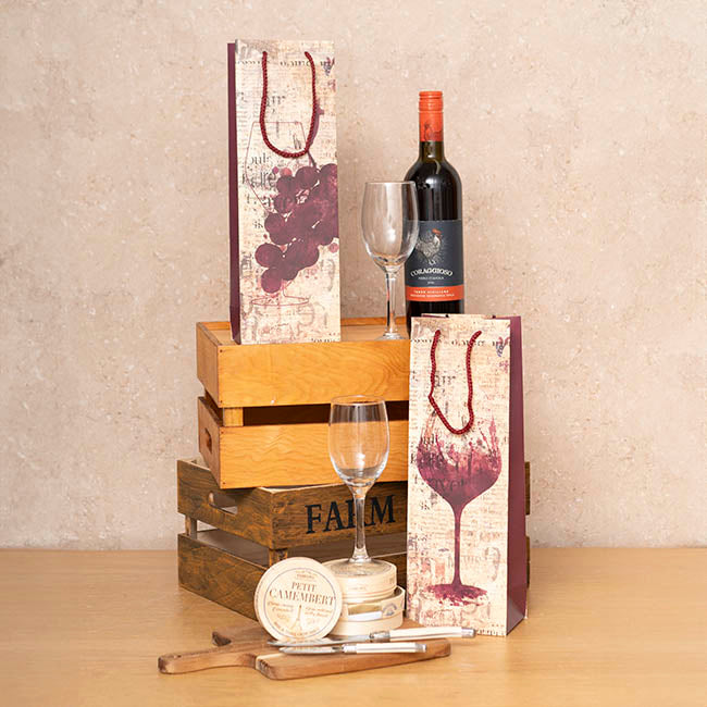 Wine Bag Single Bottle Pack 5 Vintage Glass Red (12x9x35cmH)