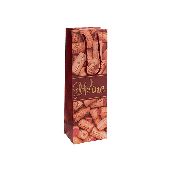 Wine Bag Single Bottle Pack 5 Wine Corks Red (12x9x36cmH)
