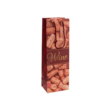 Wine Bag Single Bottle Pack 5 Wine Corks Red (12x9x36cmH)