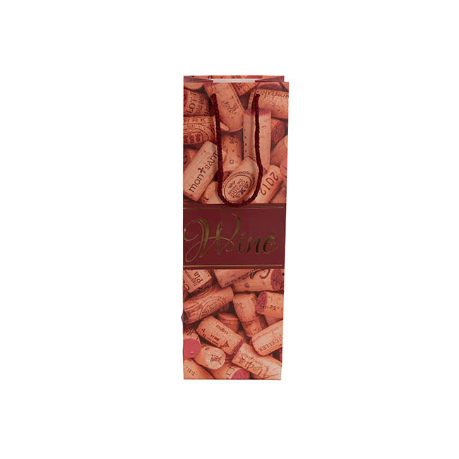 Wine Bag Single Bottle Pack 5 Wine Corks Red (12x9x36cmH)