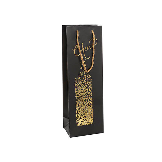 Wine Bag Single Bottle Pk5 Cheers Gold Black(12x9x36cmH)
