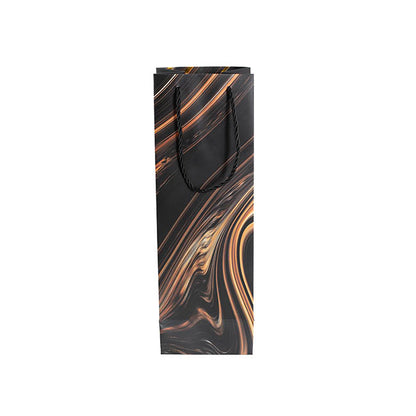 Wine Bag Single Bottle Pack 5 Swirl Black Gold (12x9x36cmH)