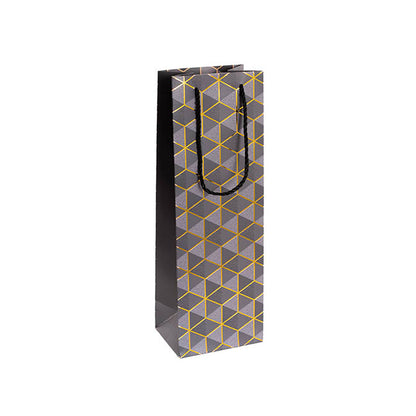 Wine Bag Single Bottle Pack 5 Geo Grid Charcoal (12x9x36cmH)