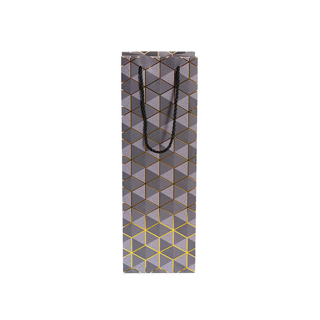 Wine Bag Single Bottle Pack 5 Geo Grid Charcoal (12x9x36cmH)