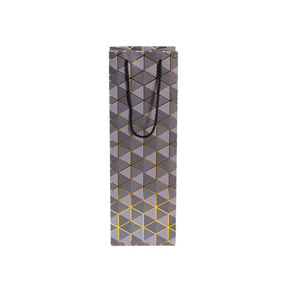 Wine Bag Single Bottle Pack 5 Geo Grid Charcoal (12x9x36cmH)
