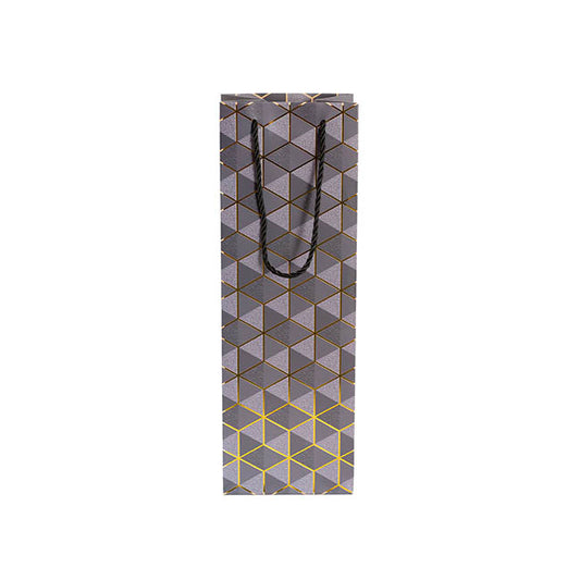 Wine Bag Single Bottle Pack 5 Geo Grid Charcoal (12x9x36cmH)