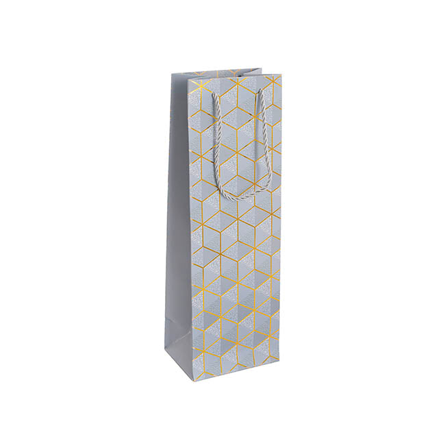 Wine Bag Single Bottle Pack 5 Geo Grid White (12x9x36cmH)