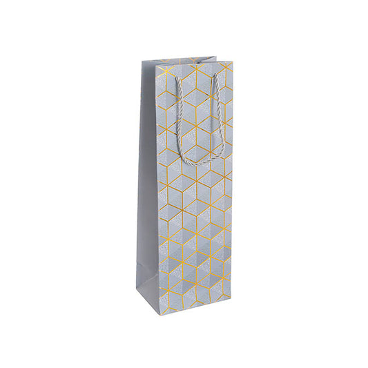 Wine Bag Single Bottle Pack 5 Geo Grid White (12x9x36cmH)