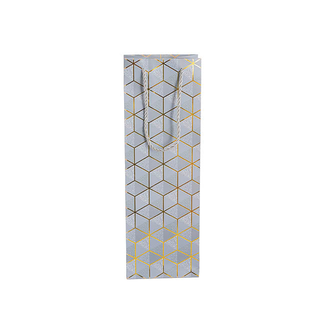 Wine Bag Single Bottle Pack 5 Geo Grid White (12x9x36cmH)
