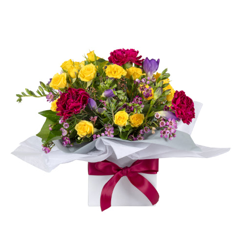 Interflora Rose & Freesia posy in mini box
