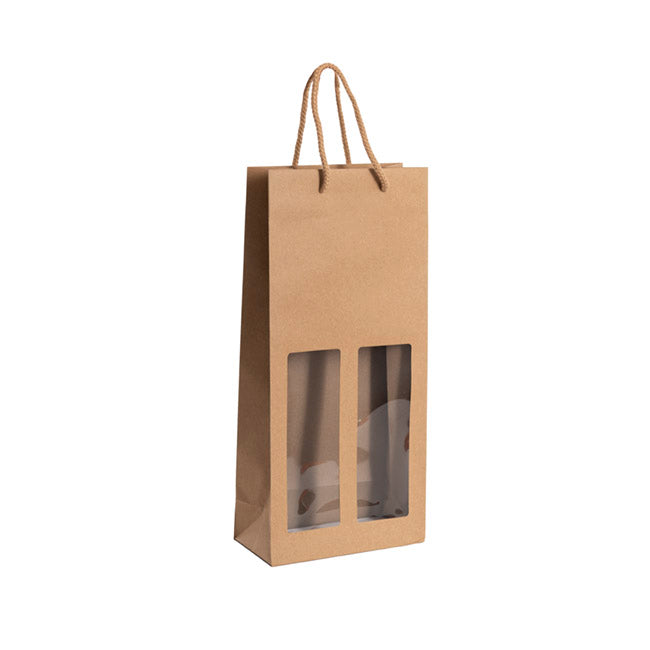 Wine Window Double Gift Bag Kraft Brown (180Wx90Gx390mmH)