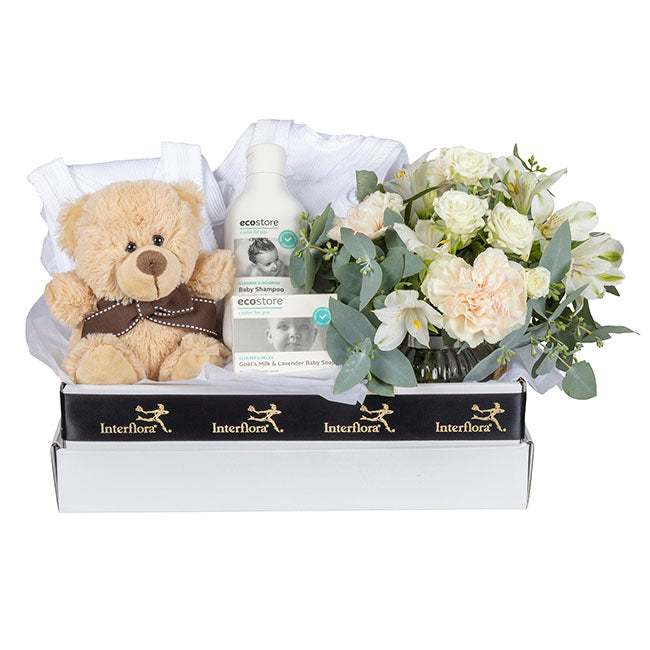 Interflora Baby Hamper with flowers