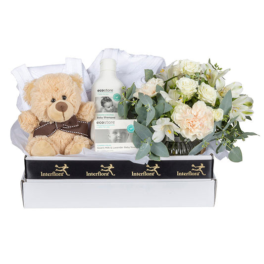 Interflora Baby Hamper with flowers