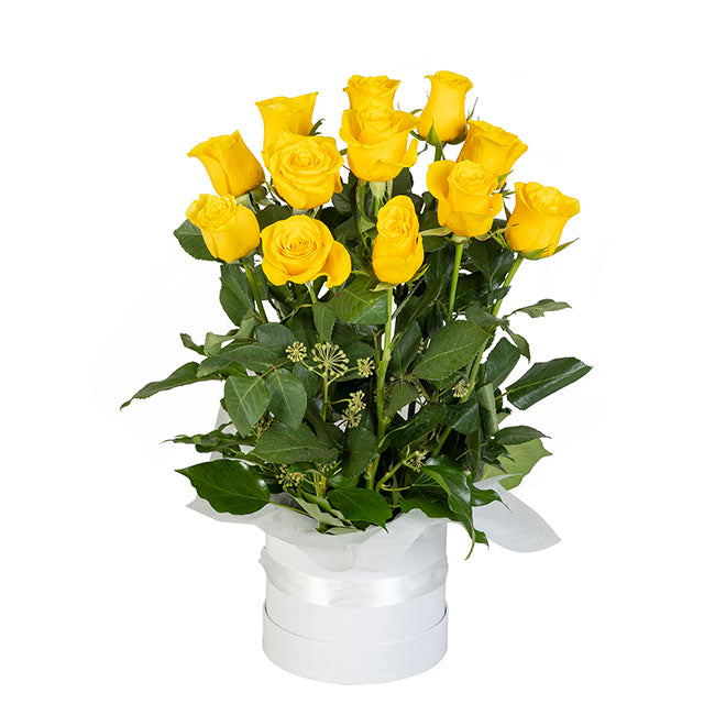 Interflora 12 Yellow Rose Box Arrangement