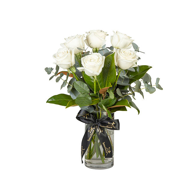 6 White Roses Design Interflora 6 White Rose Vase Arrangement – Koch & Co Pty Ltd