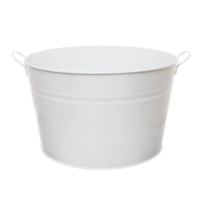 Metal Drinks Tub Round Chrome Hndl Sml White (36cmx22cmH)