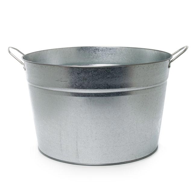 Metal Drinks Tub Round Chrome Hndl Sml Zinc (36cmx22cmH)