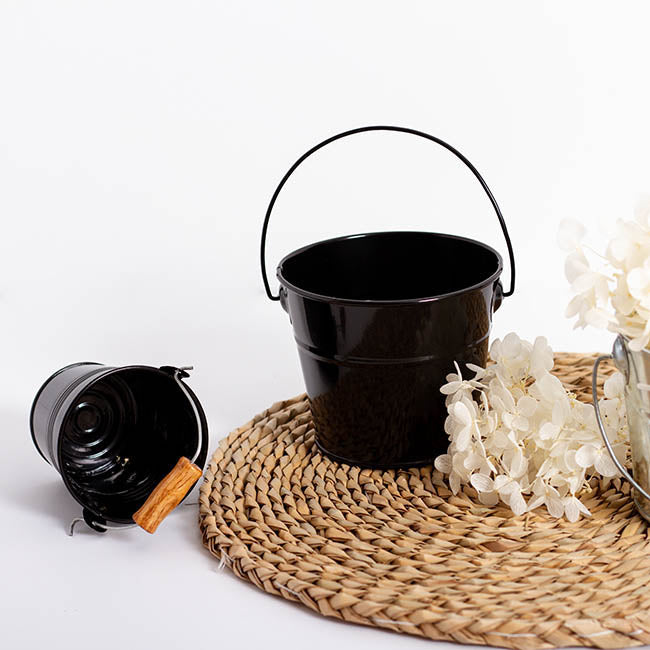 Tin Bucket with Handle Black (12.5Dx10.5cmH)