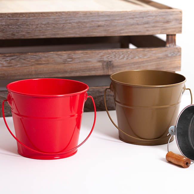 Tin Bucket with Handle Brass Gold (12.5Dx10.5cmH)