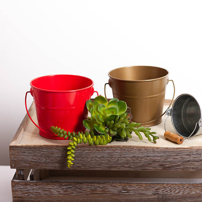 Tin Bucket with Handle Red (12.5Dx10.5cmH)