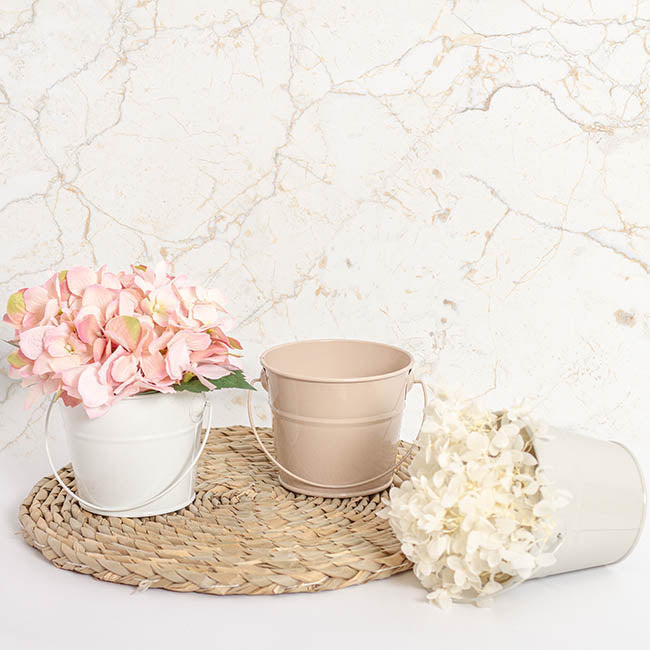 Tin Bucket with Handle White (12.5Dx10.5cmH)