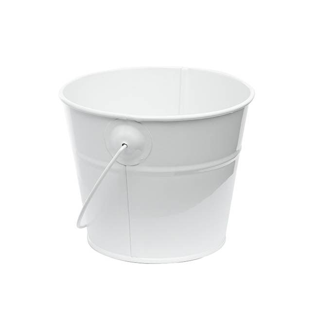 Tin Bucket with Handle White (12.5Dx10.5cmH)