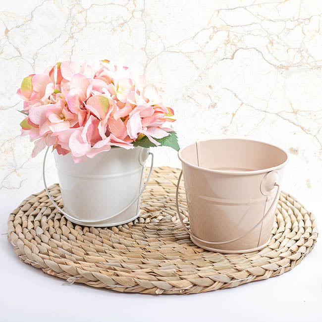 Tin Bucket with Handle White (12.5Dx10.5cmH)