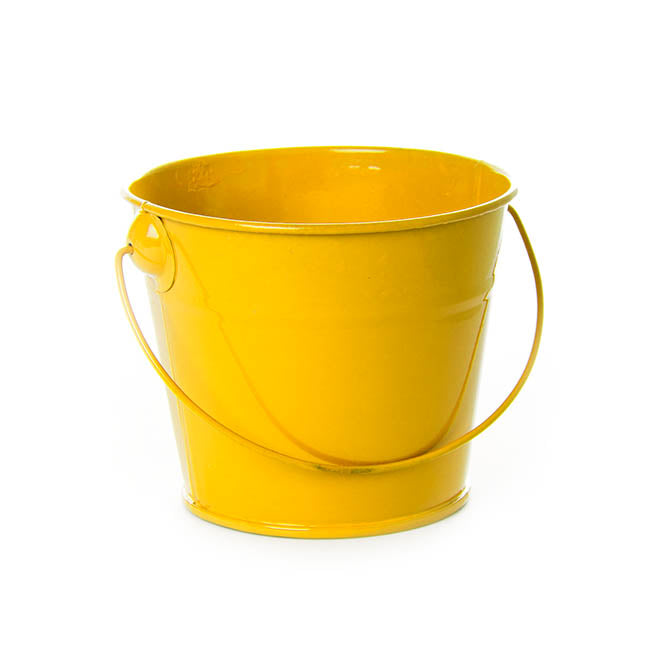 Tin Bucket with Handle Yellow (12.5Dx10.5cmH)