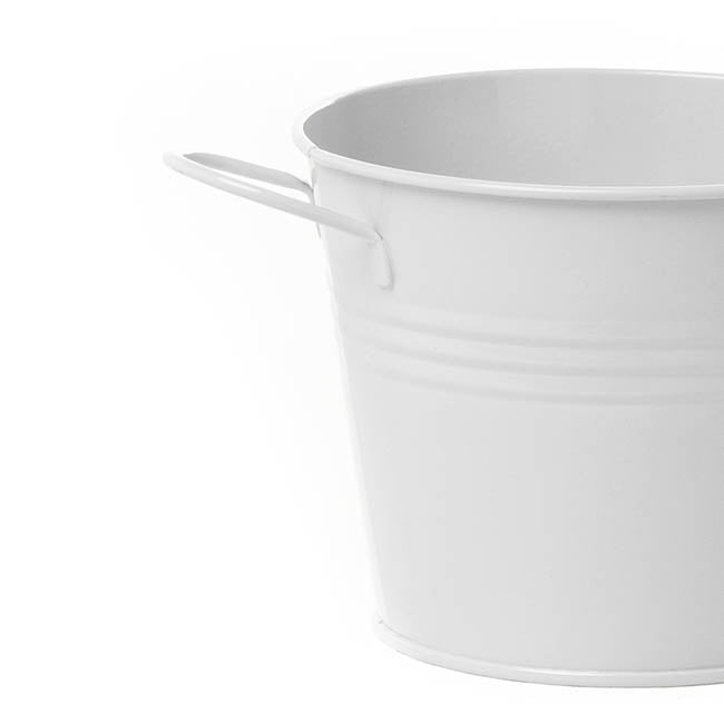 Tin Pot Medium with side Handles White (15.5Dx12cmH)
