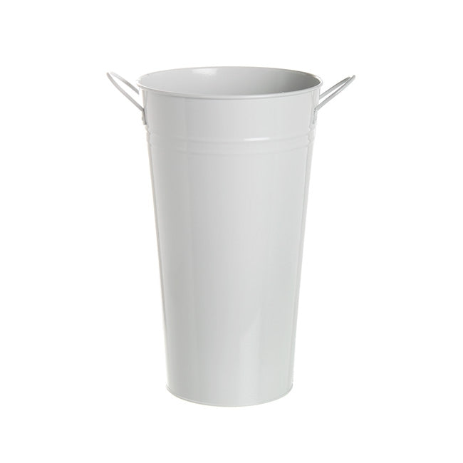Tin Conical Display Vase with side Handle White (18x30cmH)